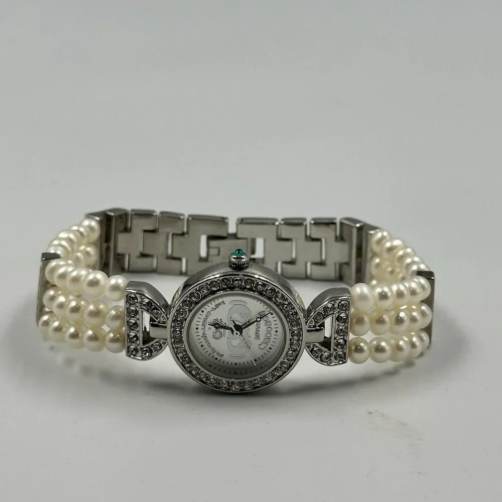 Rovada Claddagh Watch Women Silver Tone Faux Pearl Band Rhinestones New Battery